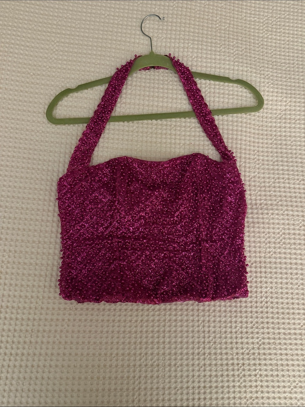 Oh Polly Fuchsia Sequin Halter Crop Top